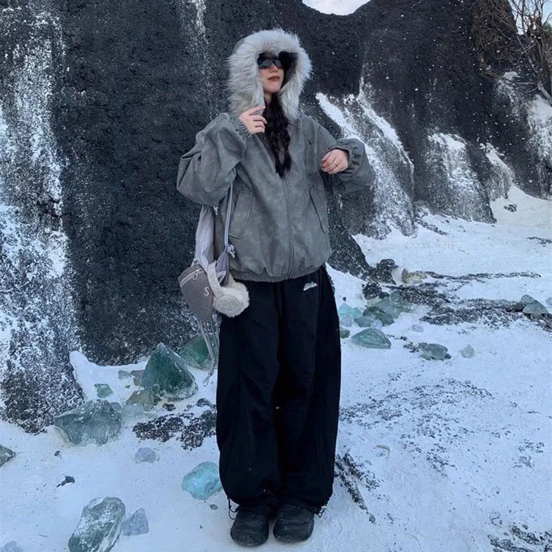 Winter Thicken Warm Fleece Pants Women Y2K American Retro Baggy Sweatpants Female Harajuku High Waist Hip Hop Wide Leg Trousers 251226