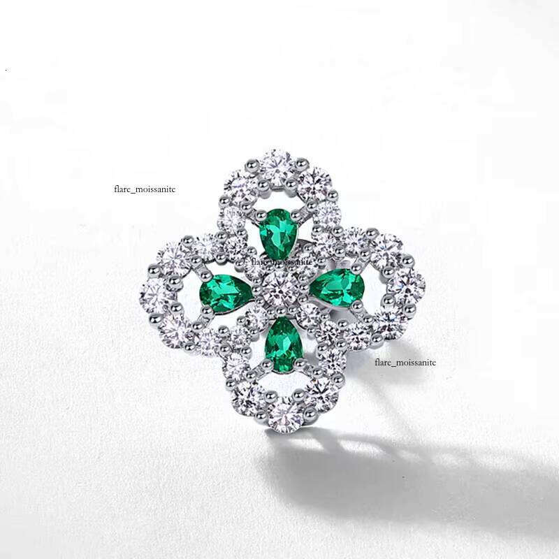VVS Moissanite Exquisite Jewelry Pear Cut Lab-Grown Emerald Flower-Shaped 925 Sterling Silver Earrings Women's Anniversary Gift