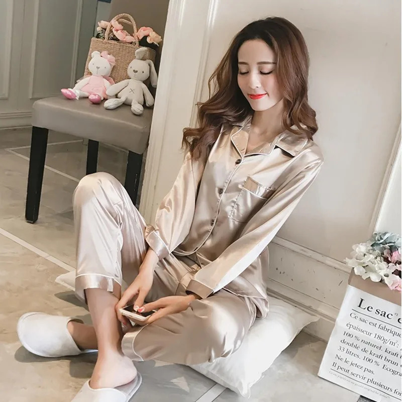 Pajamas Sets for Women 2025 Sexy Silk Pijama Sleepwear Longsleeve Cardigan Set Female Ice Pyjamas Home Clothing 251231