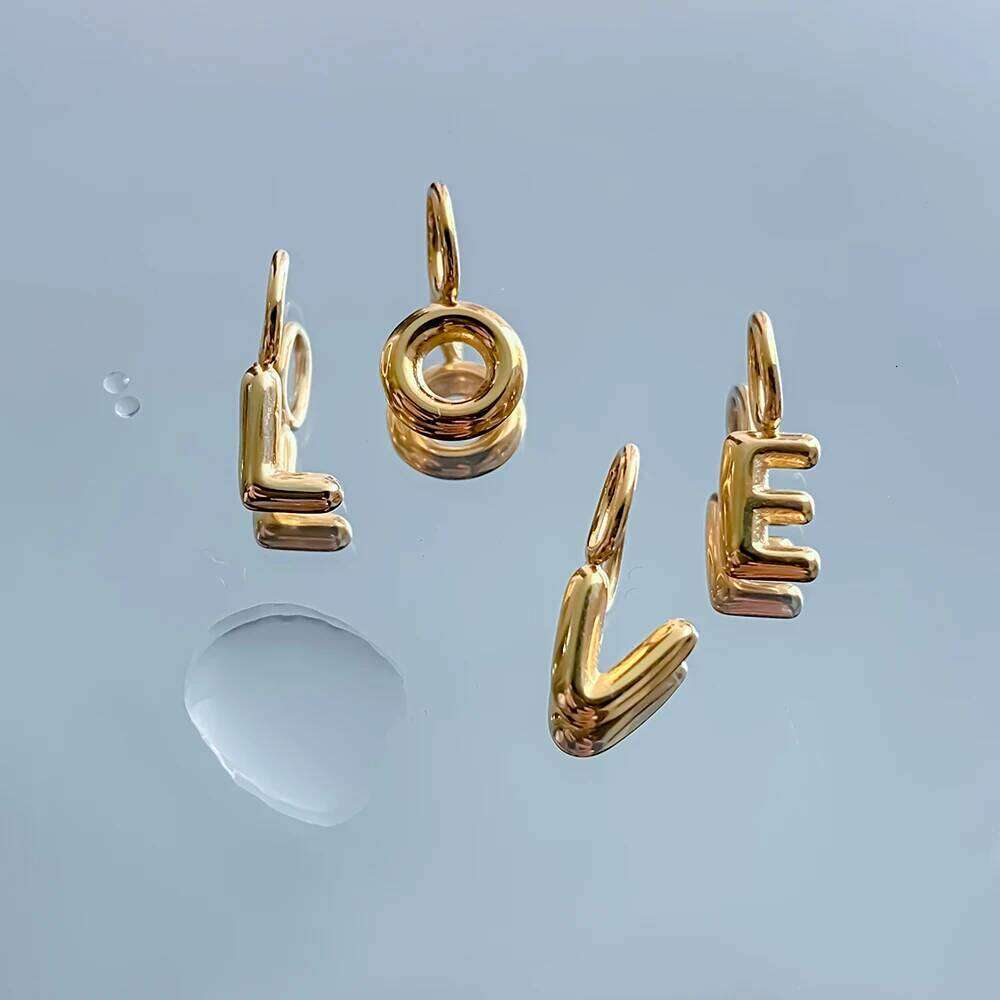 eManco Gold Color Stainless Steel Charms Collection Gender-Neutral Style 3D Bubble Letter Elements DIY Necklace Jewelry Making