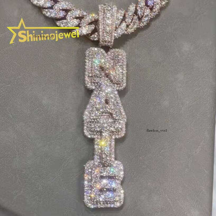 Ice out VVS Moissanite Iced Jewelry Sier Silicon Stone Hip Hop Pendant Vertical Letter Passed Tester