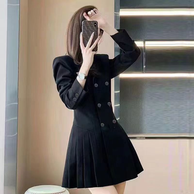 2026 Urban Sexy Ladies' Dress - Spring Autumn Fresh Style French Tight Fit Slim Waist Fashionably Simple Dark Black Set Dress