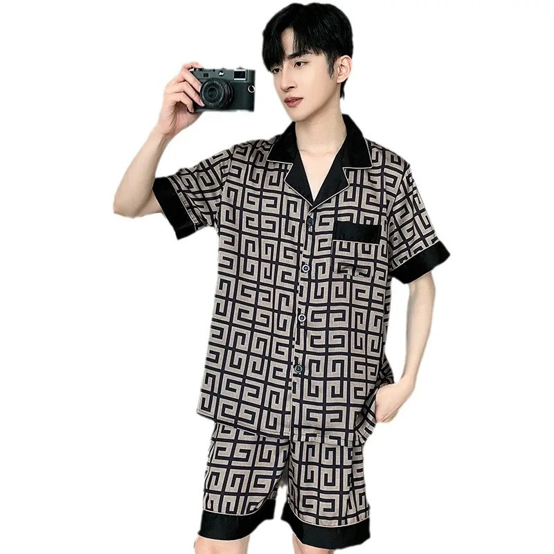 High Quality Pajamas Suit Men Ice Silk Summer Thin Short Sleeves Cool Satin Sleepwear Chic Pyjamas Set Male Loungewear Boy Gift 251231