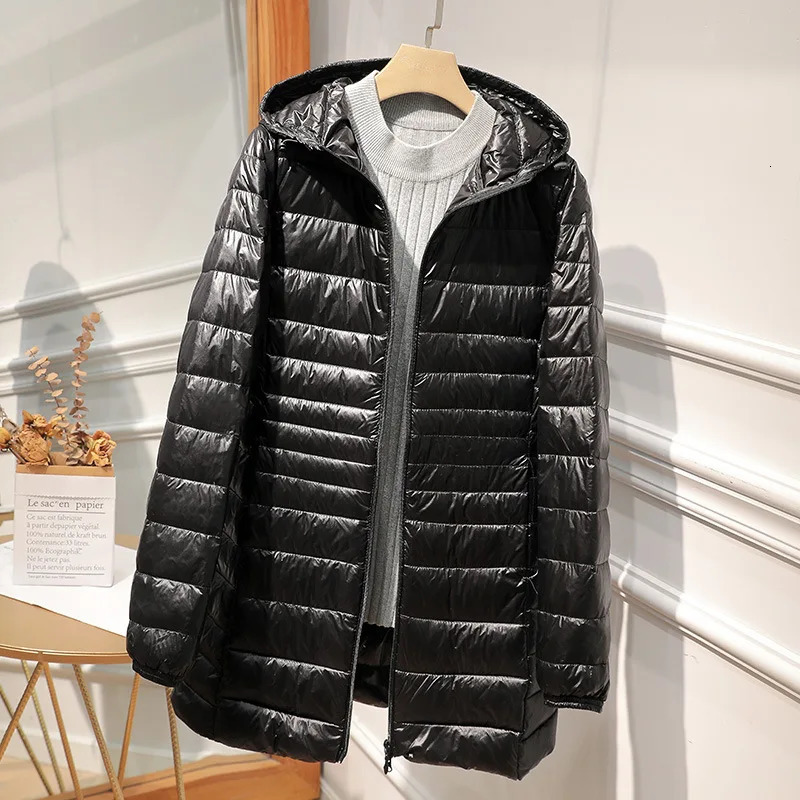 Female Long Warm Down Coat with Portable Storage Bag Women Light Jacket Ladies Overcoats HipLength High Street 251225