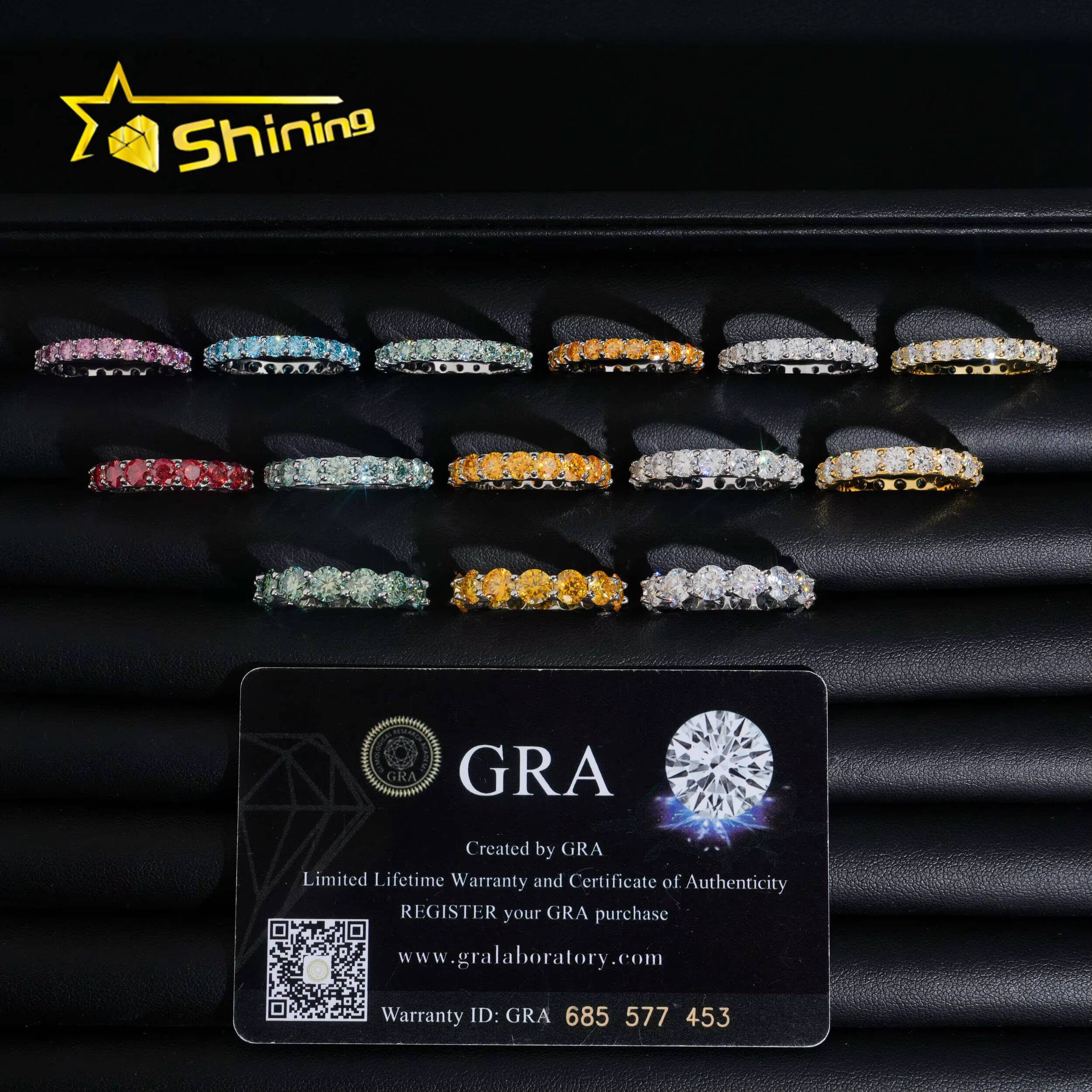 Hot Sale Colors Moissanite Ring 925 Sterling Silver Gold Plated 3mm 4mm 5mm Moissanite Band Rings