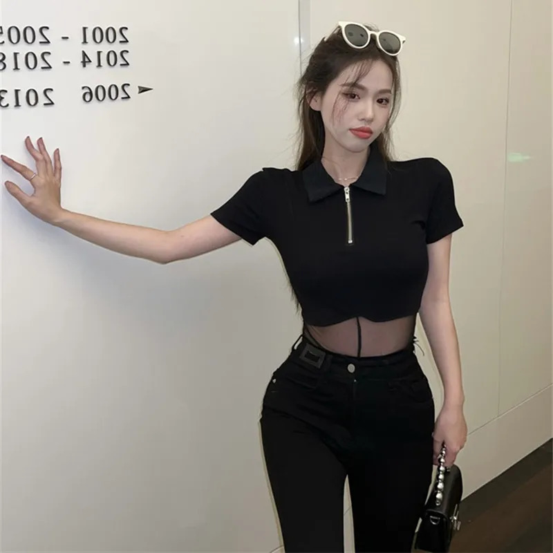 Mesh Patchwork Bodysuit Women Sexy Solid Long Sleeve Hipster Cleavage BodyShaping Party Style Gothic Clubwea 251231