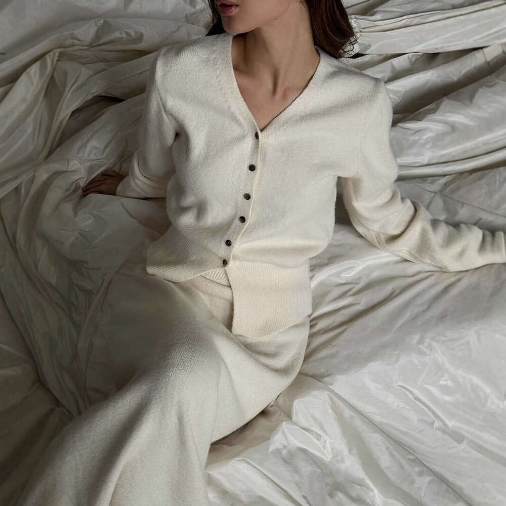 Loose Knit Set for Women Design 2026 Spring Winter New Button Cardigan Sweater + Straight Skirt