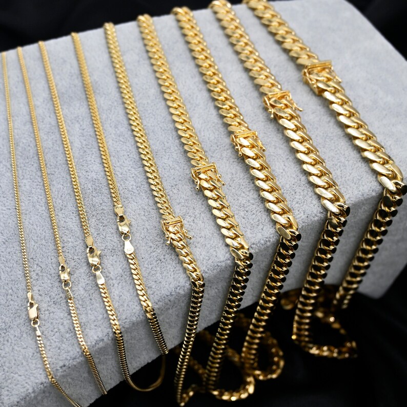 cuban chainSOLID 14K Real Gold Miami Cuban Link Chain 14K Gold Chain Gold Men Ladies Heavy Chain Necklace