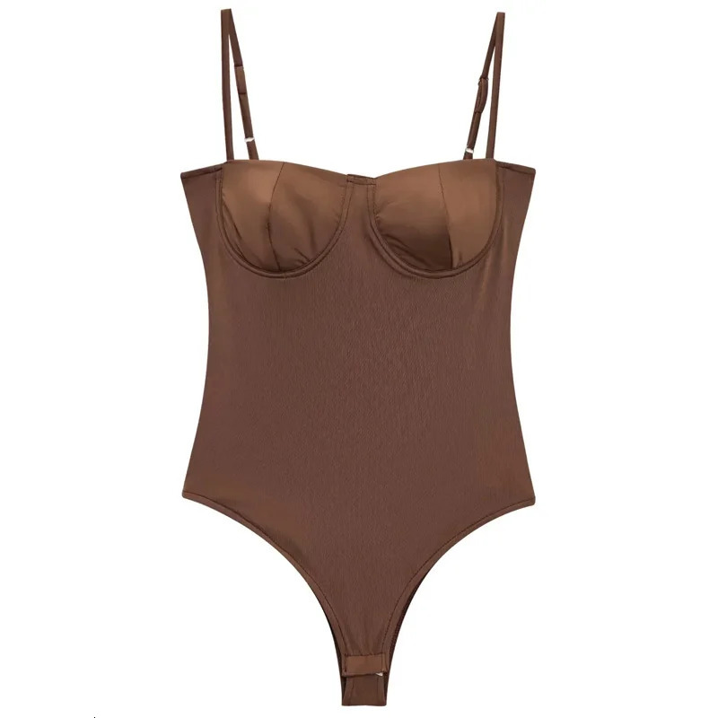 HXAO Corset Bodysuit Women Summer Slip Sexy Slimming Body Sleeveless Tops Backless Satin Brown s Swimwear 251231