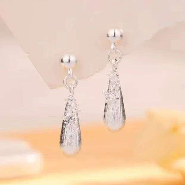 Real 925 Sterling Silver Zircon Frosted Water Drop Pendant Stud Earrings for Women Vintage Fine Jewelry Minimalist Accessory
