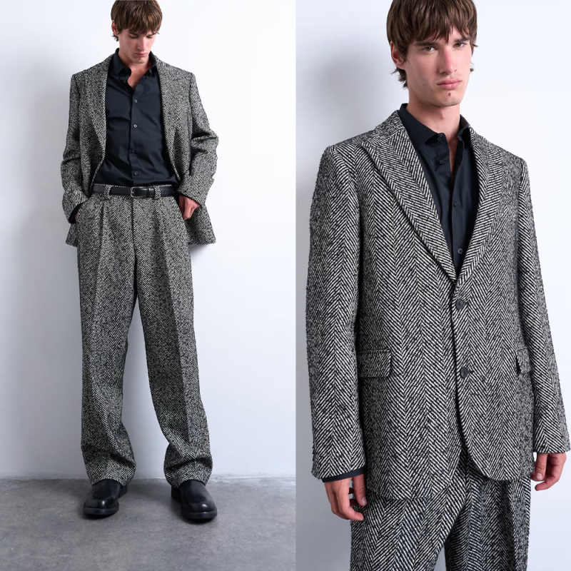 Casual Men Suits Peaked Lapel Single Breasted Jacket Blazers Autumn Winter Customized Groom Wedding Tuxedos 2 Pieces