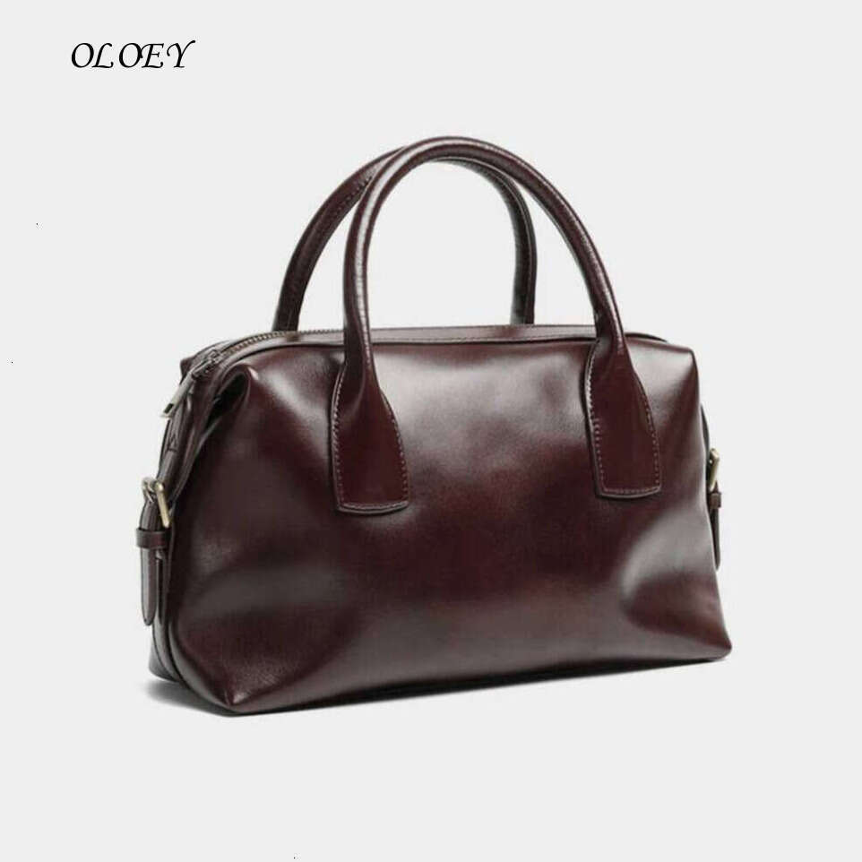 Oloey Hifashion Cow Genuine Leather Boston Tote Handbags For Women 2025 Luxury Bowling Satchel Ladies Shoulder Crossbody Bags Daily bag matching