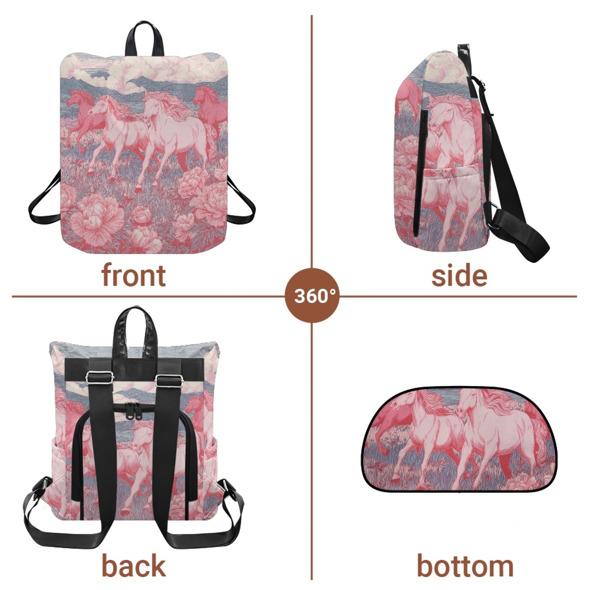 Custom H Designer Fashion Anti Theft Backpack Luxury Horse Pattern Unisex Full Print Backpack Laptop Bag Travel Bag H48