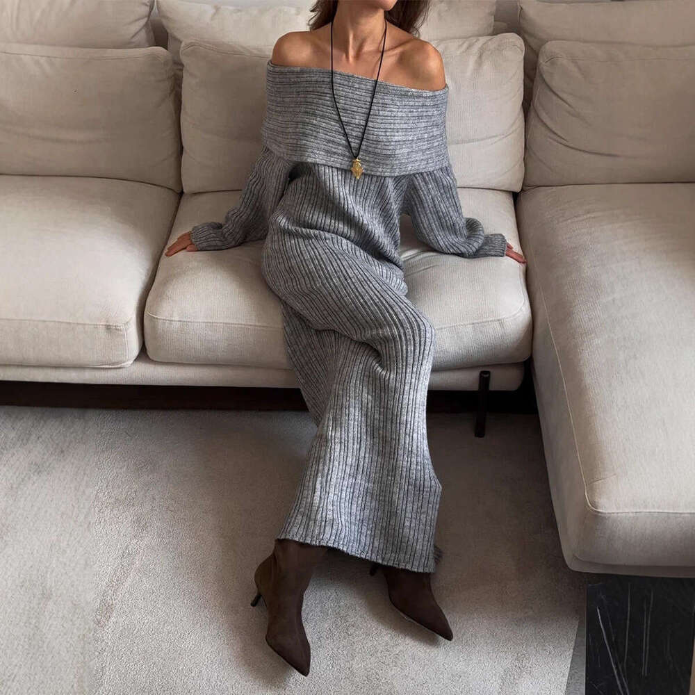 Long Sleeve 2026 Spring Design Winter New Off-Shoulder Bodycon Knitted Dress for Women