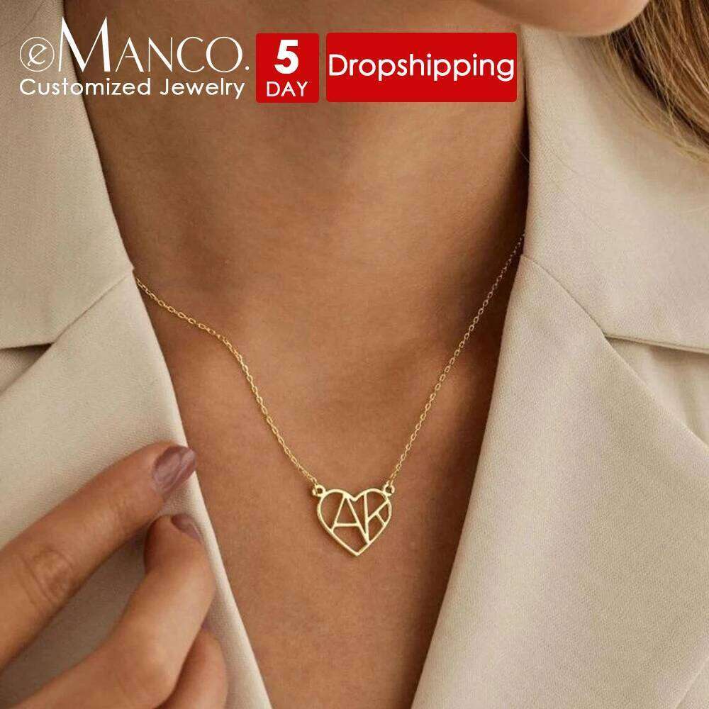 eManco Fashion Custom Name Necklaces for Women Stainless Steel Personalized Choker Letter Heart Pendant Jewelry Gift