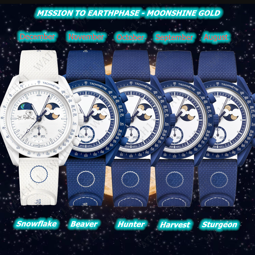 2025 NEW 1965 OS Bioceramic Planet Moon Mens Watches Full Function Quartz Chronograph Watch Mission To Mercury NEPTUNE 42mm Nylon Luxury Watch Wristwatches with Box