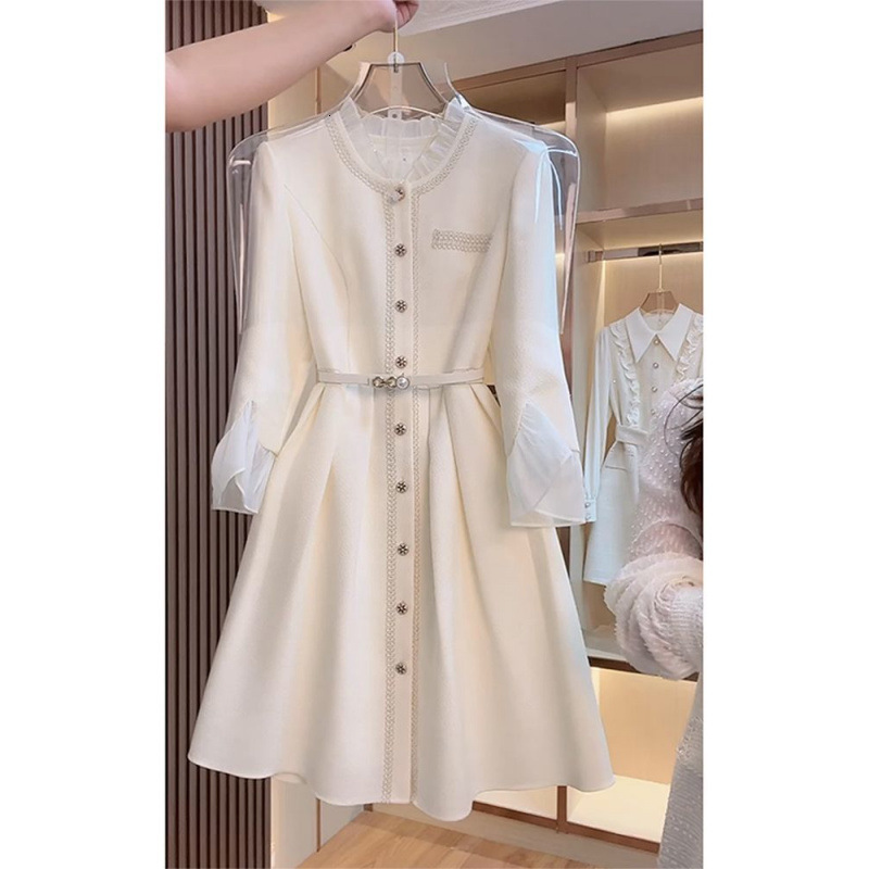 French Style Small Shawl-front High-end Single-button Dress 2026 Spring Fashion Style For Ladies Premium New Product Unique And Sweet Style Dress.