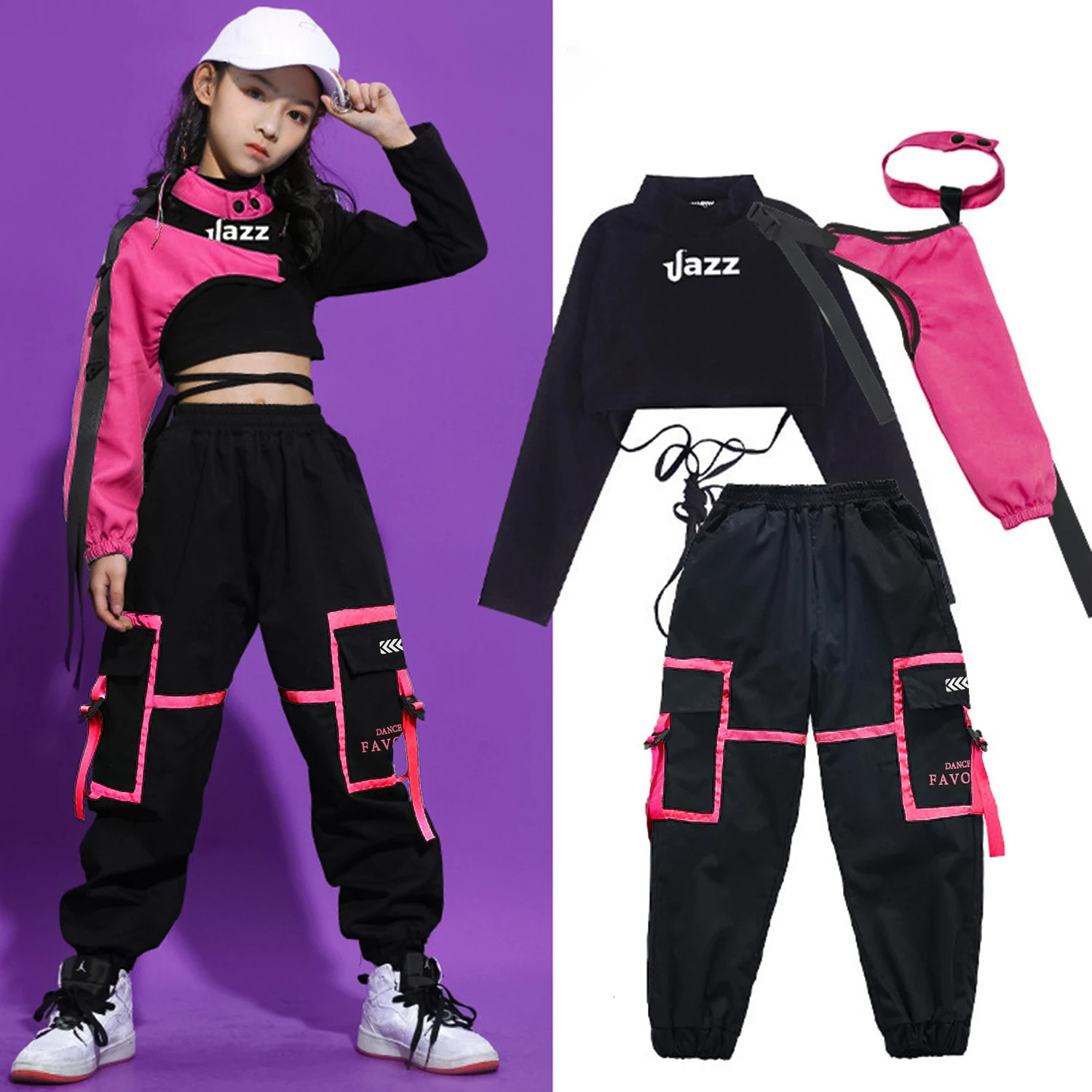 LOLANTA Girls Hip Hop Dance Clothes 3PCS Crop Top Cargo Pants Sets Active Outfits 4-16Years 251231