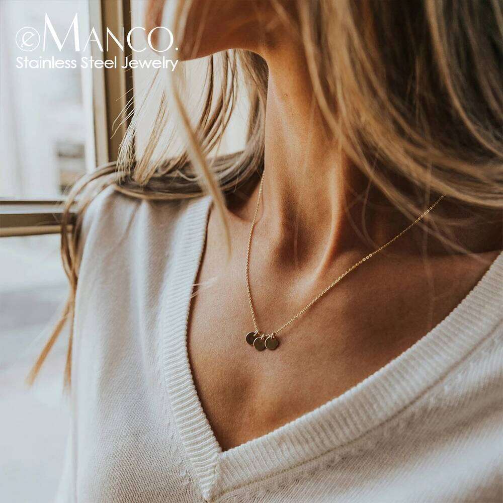 eManco Blank 6mm Disc Stainless Steel Choker Chain Coin Necklace Gold Color Women Men Personal Jewelry for Gift
