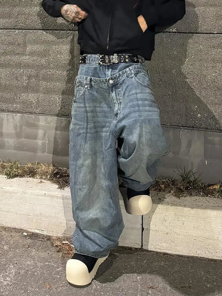 American double waist women jeans Y2k retro high street lazy style floor wide-leg pants for men and women 251225