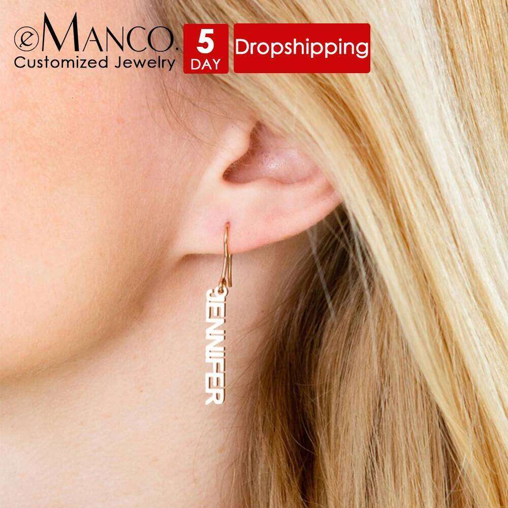 eManco Custom Name Dangle Earrings Ladies Gold Personalized Letter Stainless Steel Earring Holiday Gifts