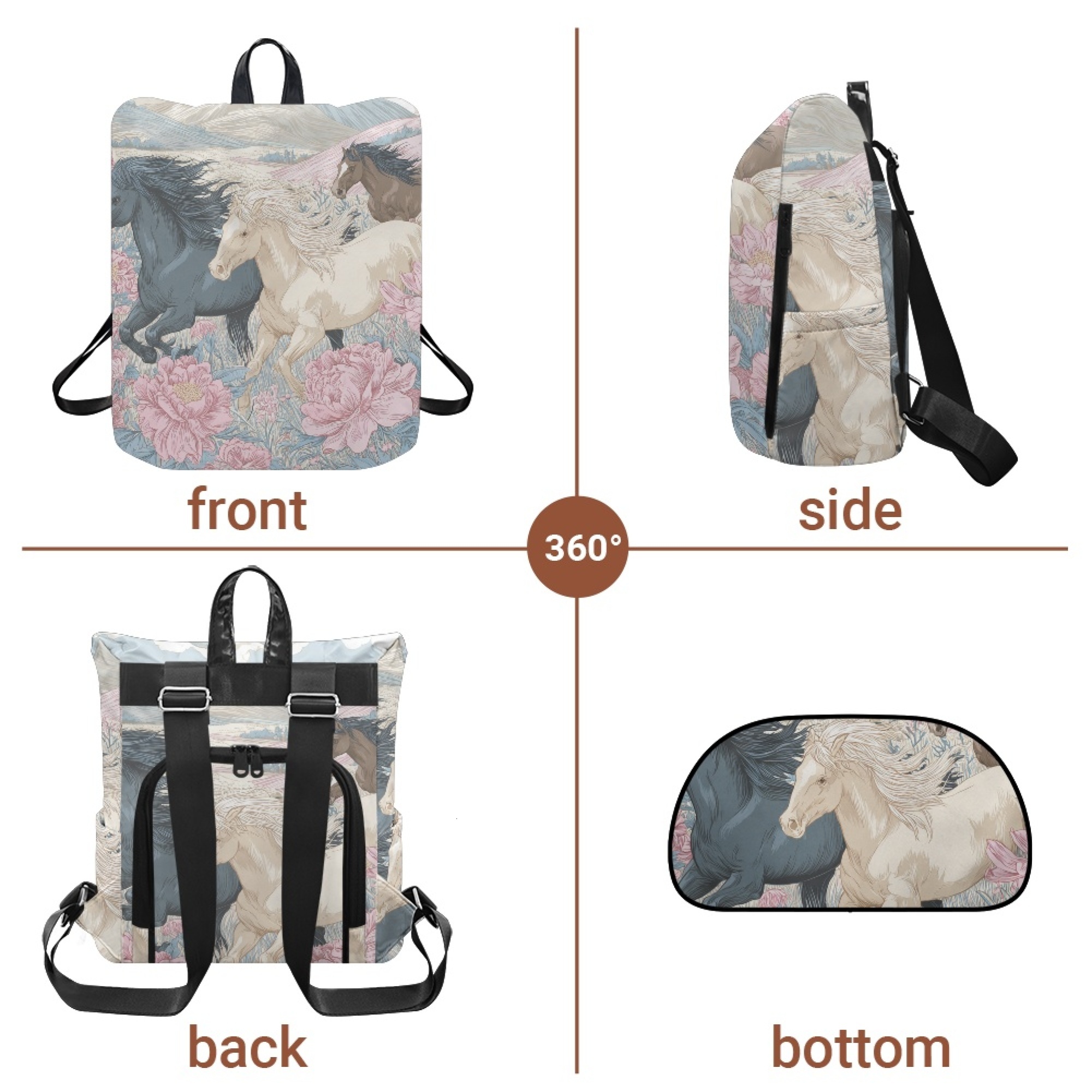 Custom H Designer Fashion Anti Theft Backpack Luxury Horse Pattern Unisex Full Print Backpack Laptop Bag Travel Bag H46
