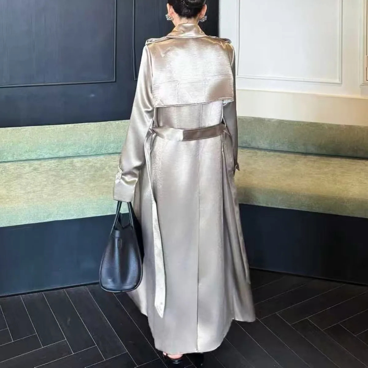 KWTX 2025 Autumn Loose Trench Coat Vintage Lapel Draped Long Overcoat With Belt Elegant Casual Minimalist Style Fall Fashion 251231