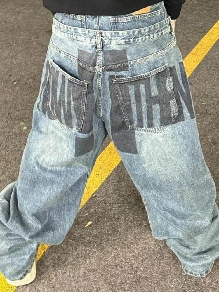 American double waist women jeans Y2k retro high street lazy style floor wide-leg pants for men and women 251225