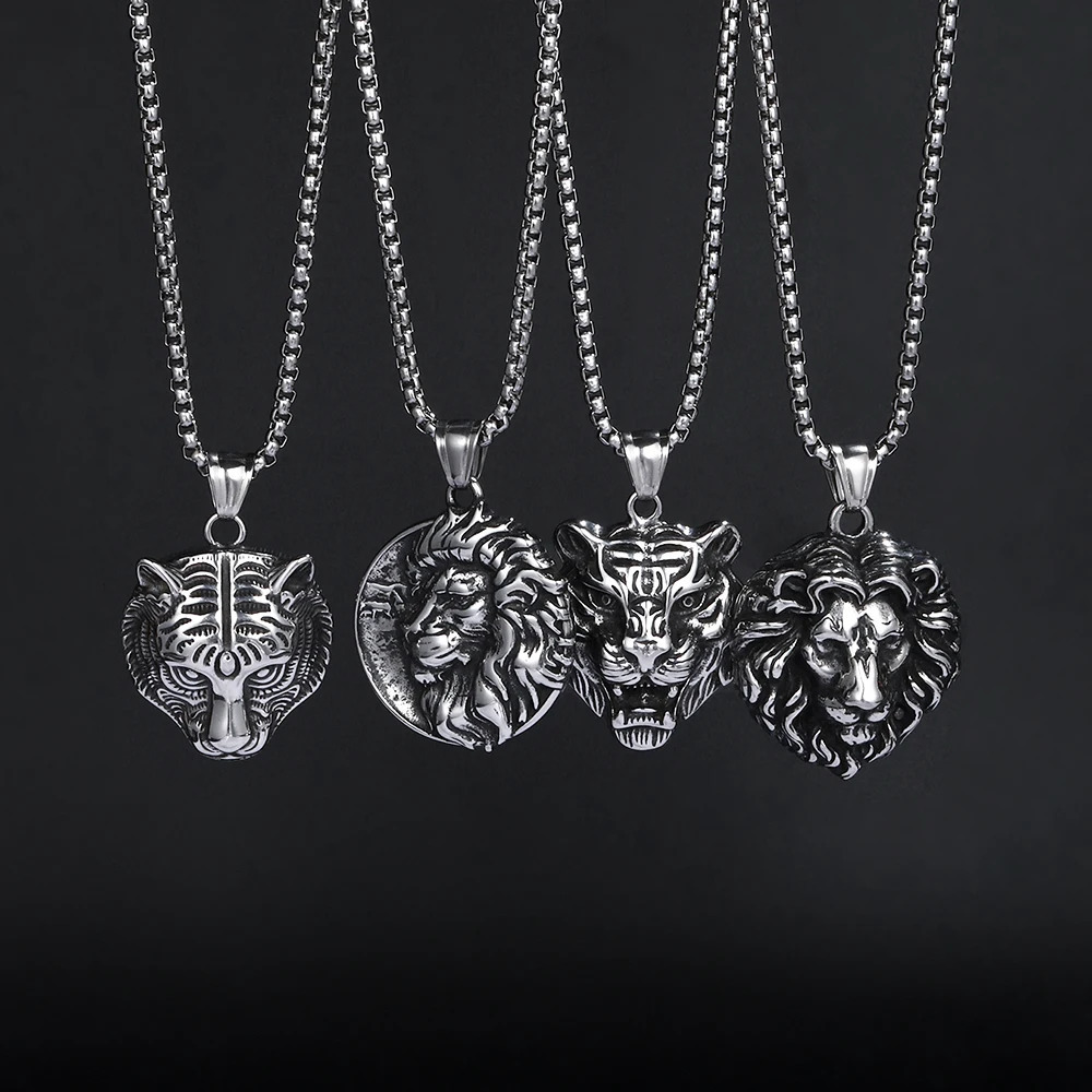1PC Mens Stainless Steel Animal Wolf Pendant Necklace for Men Fadeless Tiger Lion Necklace Man Jewelry 251230