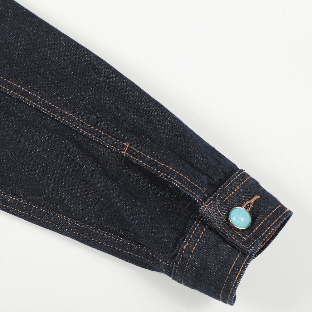 Men Turquoise Button Denim Jacket Casual Short Style Raw Jean Coat Vintage Outerwear 251230