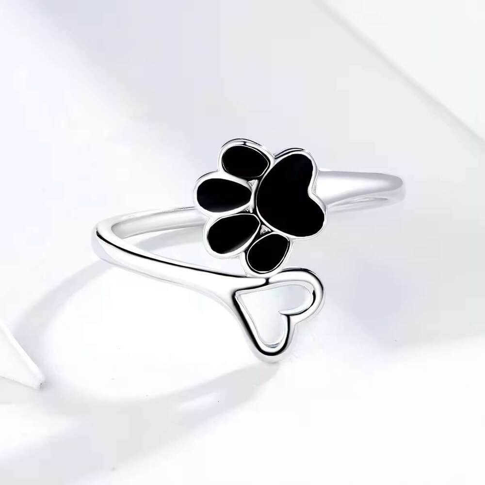 S925 Sterling Silver Cat Paw Heart Open Ring for Women Cute Ins Design Student Gift Jewelry In Stock
