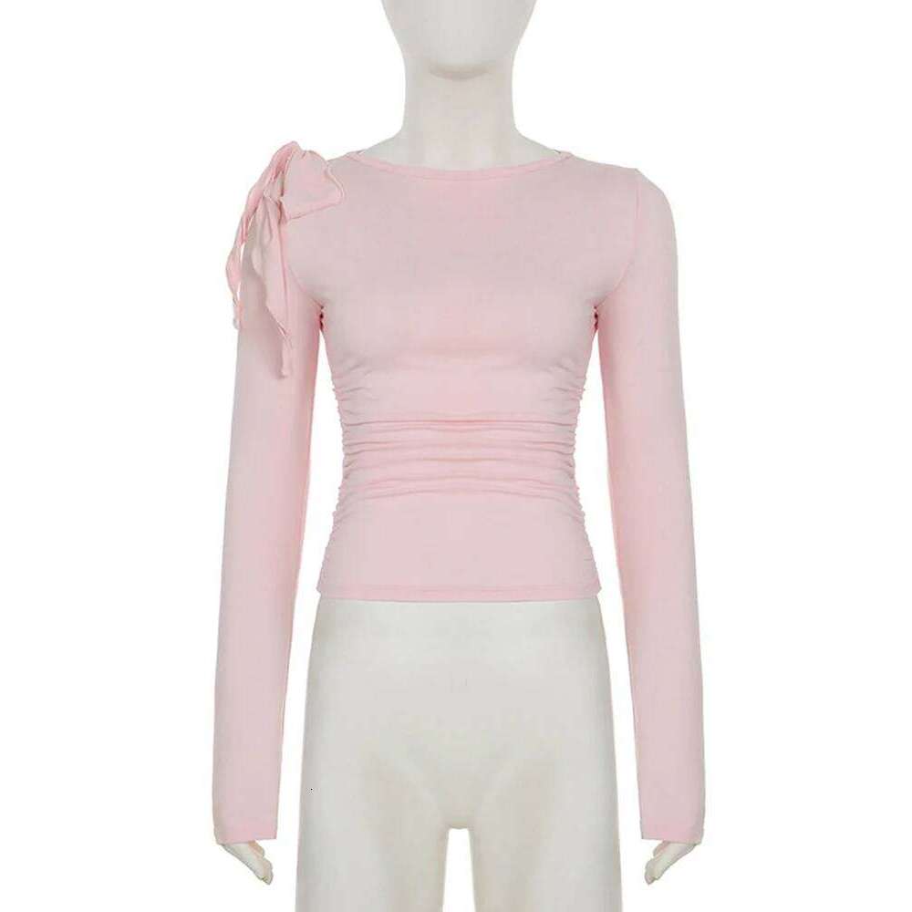 Summer lace up T-shirt for women, long sleeved high waisted cut Y2k top pullover, 2025