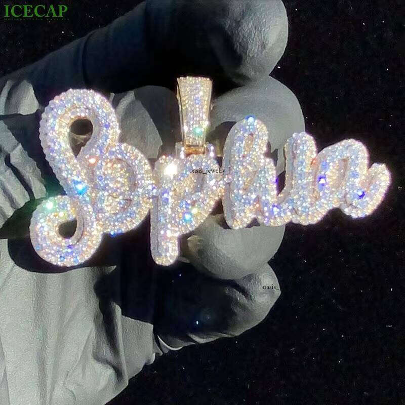 Premium Initial Custom Hip-Hop Letter Iced VVS Silicon Stone Moissanite 925 Silver Pendant Jewelry Set