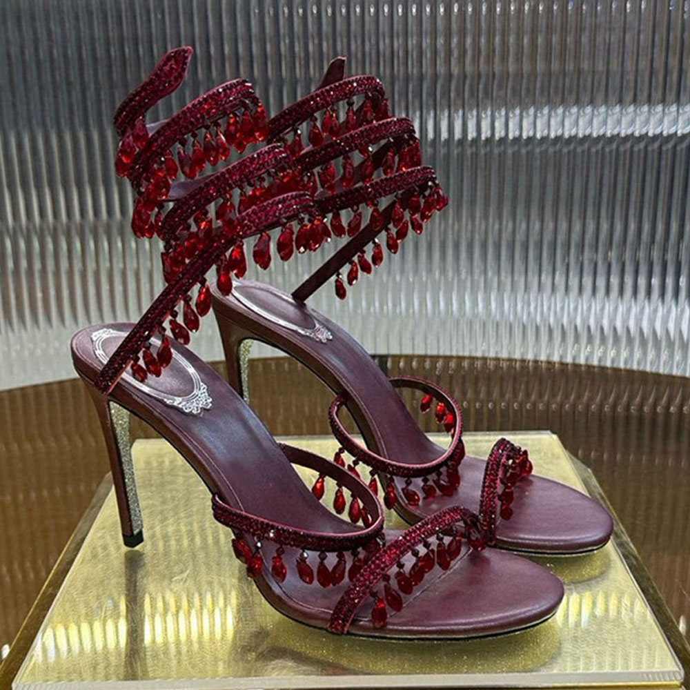 Crystal Chandelier stiletto high-heeled sandals Evening shoes women heeled Luxury Ankle Wraparound Party Wedding shoes sandal size 34-43 Bring abox