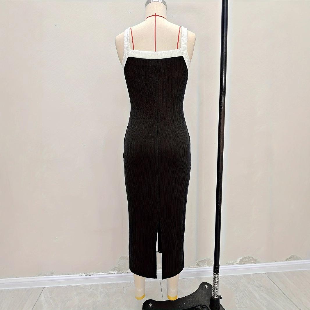 Urban Sexy Knitted Stretch Women's Dress - Feminine Tight-fitting Dress In Elegant And Romantic Style Versatile Long Dress With Decorative Button