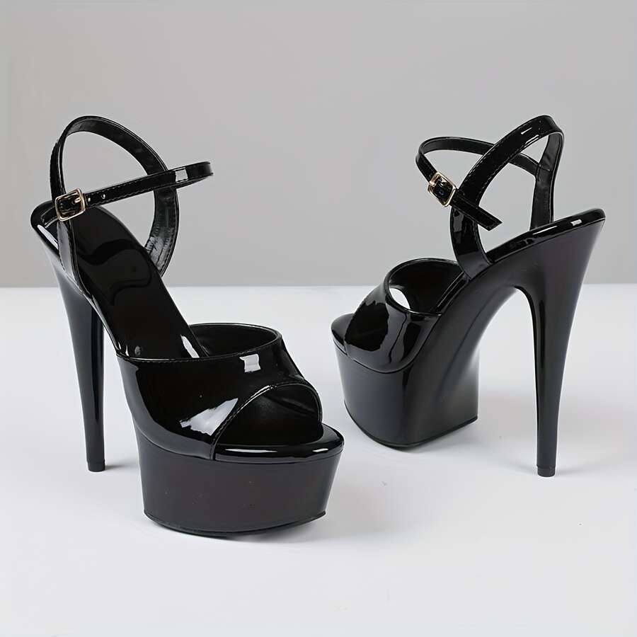 Stylish Women S High Heels Stiletto Sexy Party Peep Toe Platform Ankle Buckle Strap Wedding Sandals Bright Patent Nightclub Vacation Summer Shoes MOJI