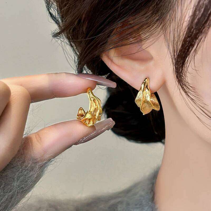 Real 925 Sterling Silver 18K Gold Irregular Geometric Stud Earrings for Women Minimalist Fine Jewelry Vintage Accessories