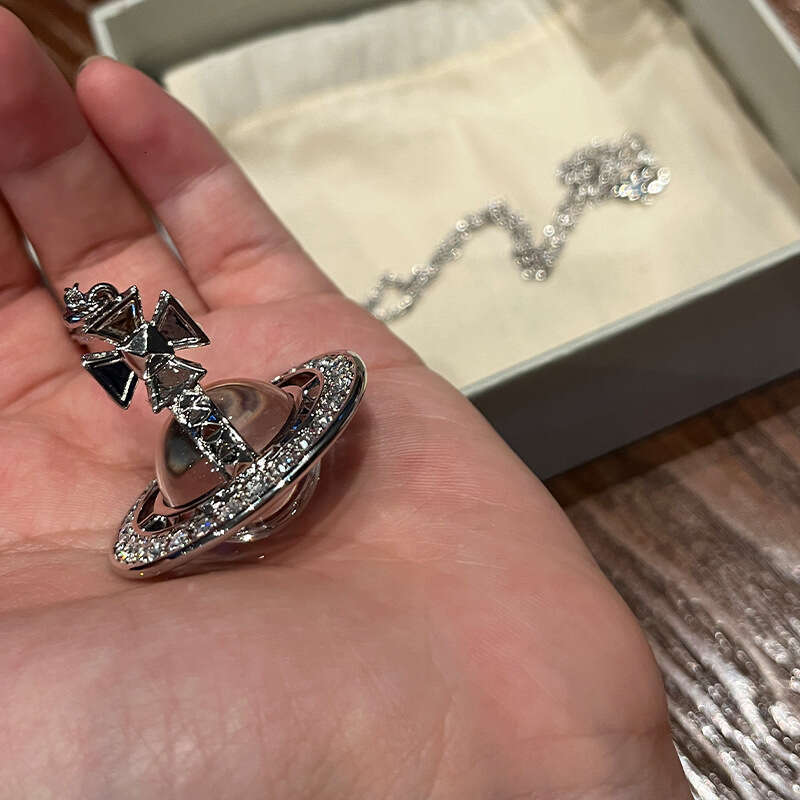 Empress Dowager Pina Large Rivet Full Diamond Orb High Version Sparkling Sweater Chain Three-Dimensional Saturn Necklace