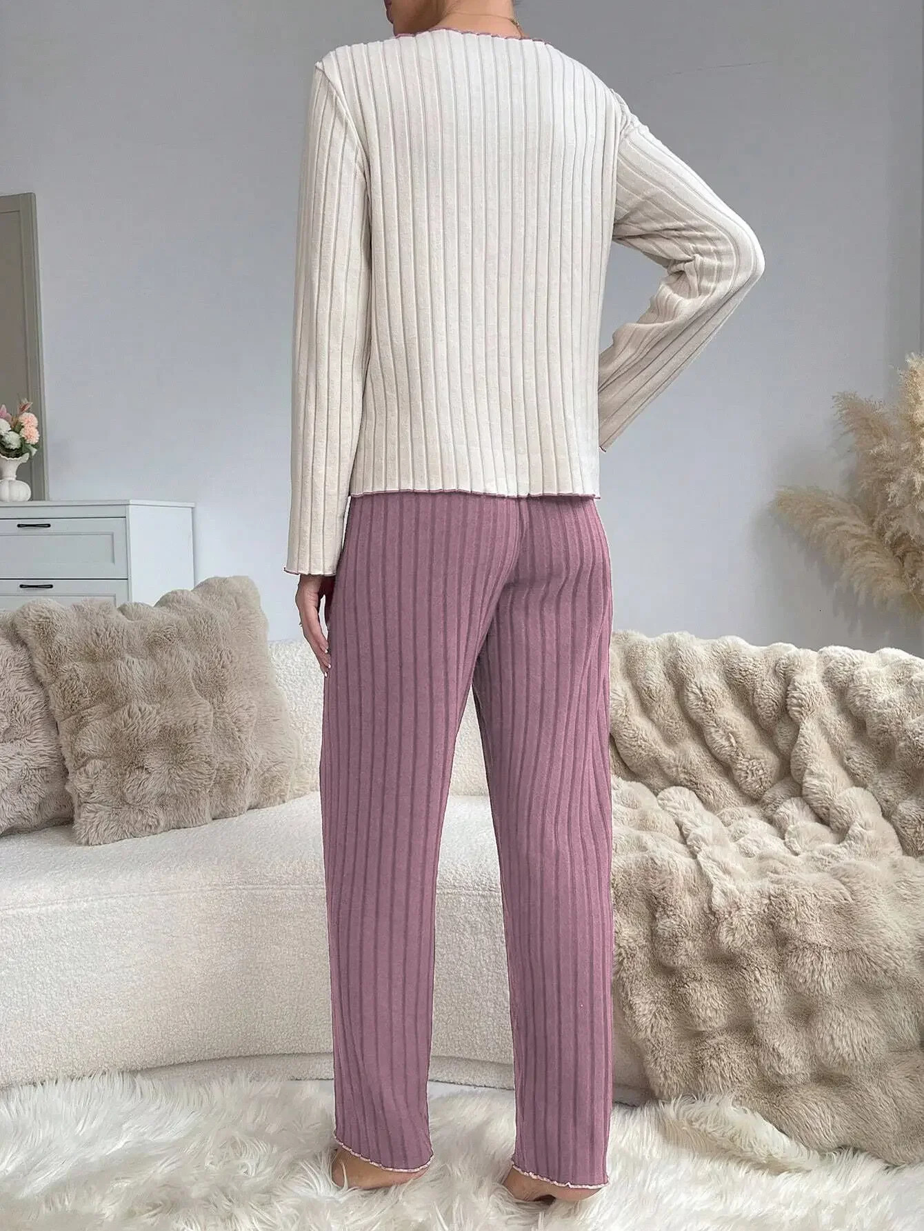 Women Autumn Winter Sleepwear Casual Long Sleeve Heart Printd Tops and Trousers Pajamas Set Homewear Loungewear 251231