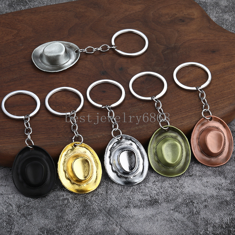 Vintage Bronze Color Metal Cowboy Hat Keyring Creative Western Style Backpack Pendant Portable Key Chains for Men