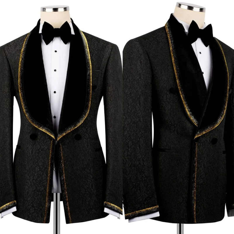 Gorgeous Wedding Tuxedos Jacquard 1 Piece Set Jacket Men Suit Formal Double Breasted Shawl Lapel Evening Groom Coat Customized