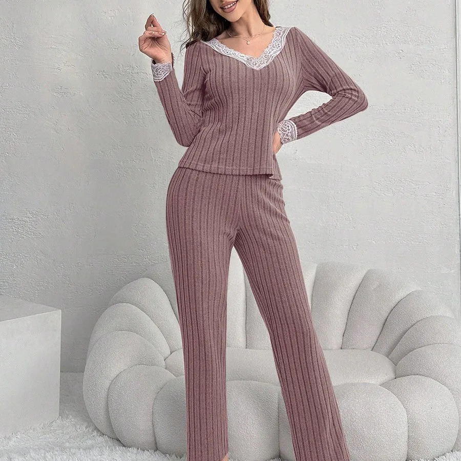 Autumn Winter Pyjama Set for Womens Sleepwear 2Piece Thickened Long Sleeve Top and Trousers Comfortable Loungewear 251231