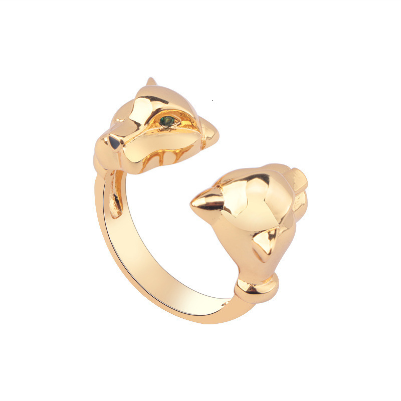 Rings Jewelry Simple Green Eye Double-Headed Leopard rings Left Right Gazing Ring Couple Birthday Gift