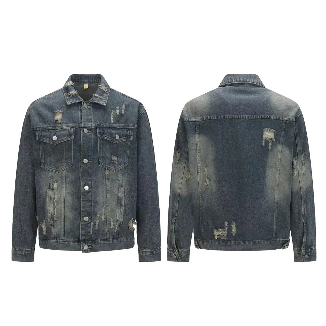 Mens Denim Jacket Embroidered Stone Wash Fashion Retro Ripped American Street jacket 251230