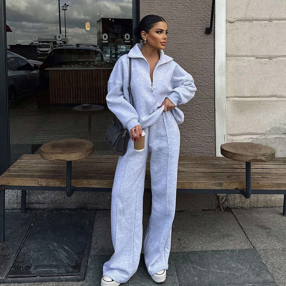 Cross-Border European American Women's Fashion Half-Zip Pullover Sweatshirt and Long Pants Two-Piece Loose Casual Autumn Winter Set