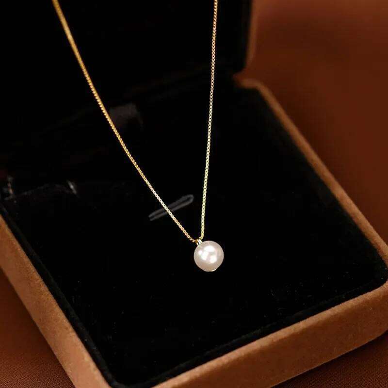 Real 925 Sterling Silver 18K Gold Pearl Pendant Choker Necklaces for Women Classic Fine Jewelry Minimalist Accessories