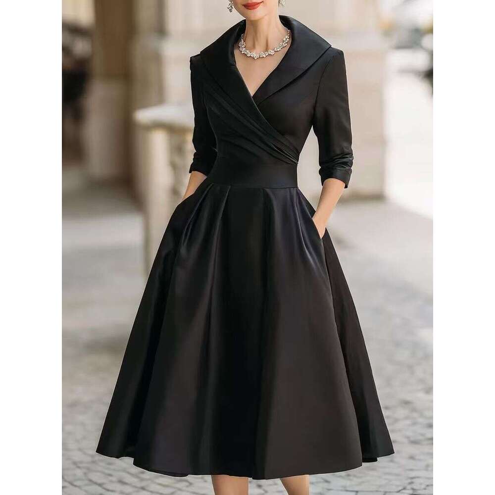 Satin Waist-Cinching Slimming Elegant Long Sleeve Dress for Women 2026 European American Style for Wedding & Evening Party