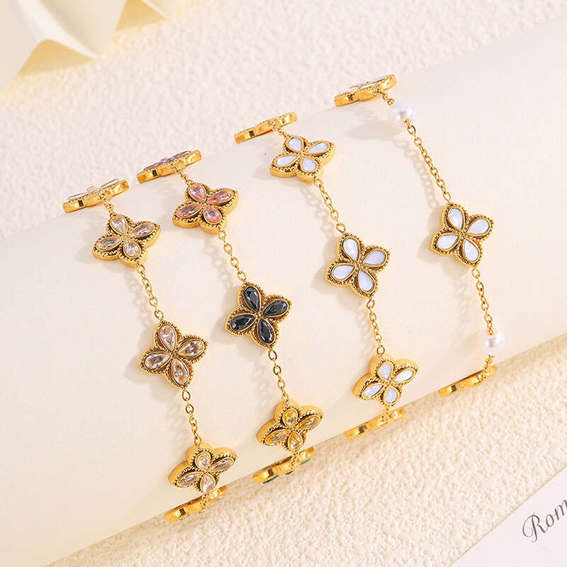 Four-Pointed Star Bracelet Gold Bracelet Floral Bracelet Accessory Luxury Women's Charm
