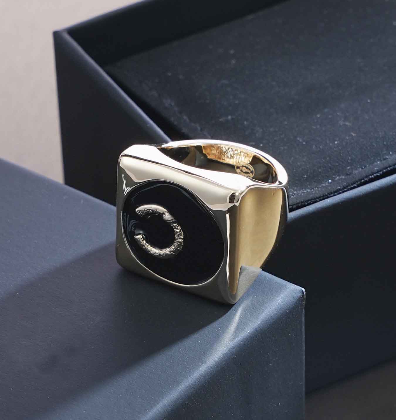 2026 Lxury quality charm punk band ring with black color design in 18k gold plated have stamp simple style PS6280B