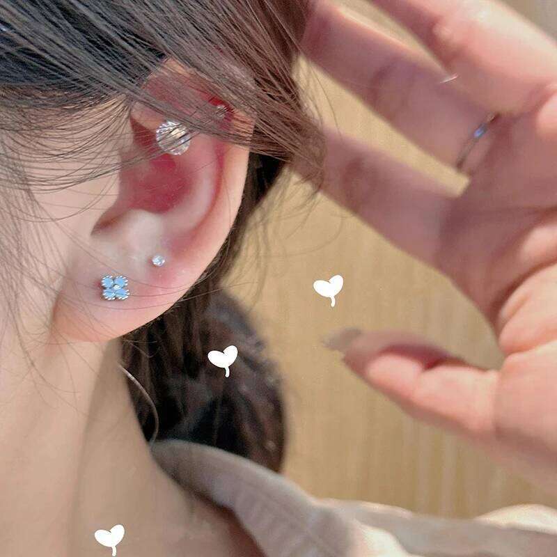 Real 925 Sterling Silver Opal Mini Flower Stud Earrings for Women Cute Plant Fine Jewelry Piercing Screw Bead Accessories